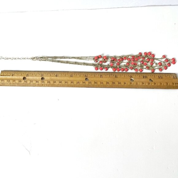 Anne Klein Bezel Multi Strand Layered Shaky Coral Gold-Tone Color Necklace - Picture 3 of 7